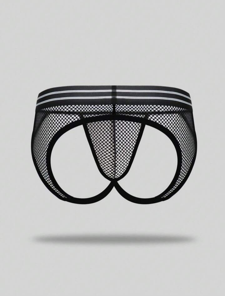 Men's Hollow-Out Contrast Stripe Briefs Thong Jockstrap